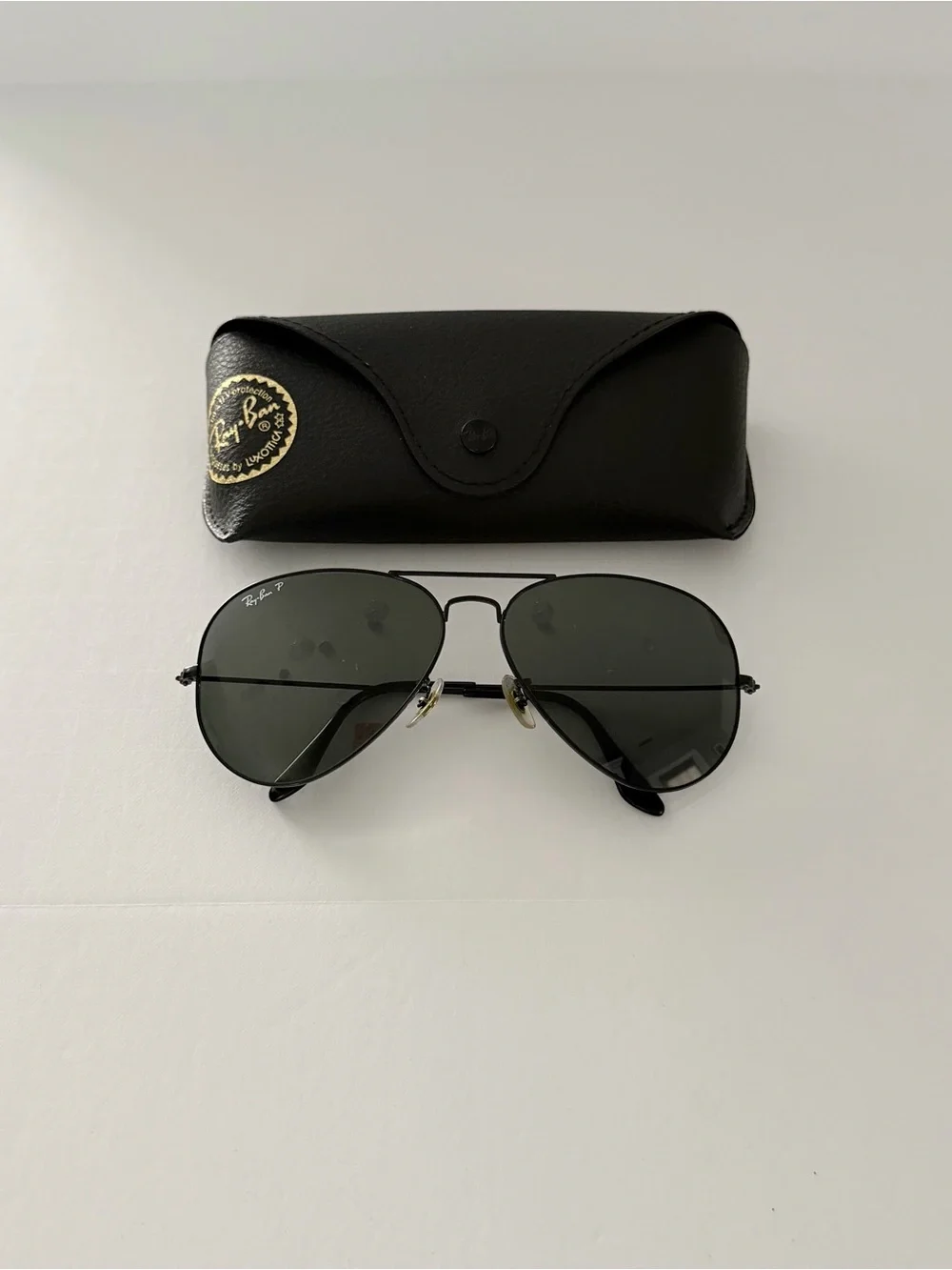 Ray-Ban polarized Aviator Sunglasses in Black with Dark Green Lenses